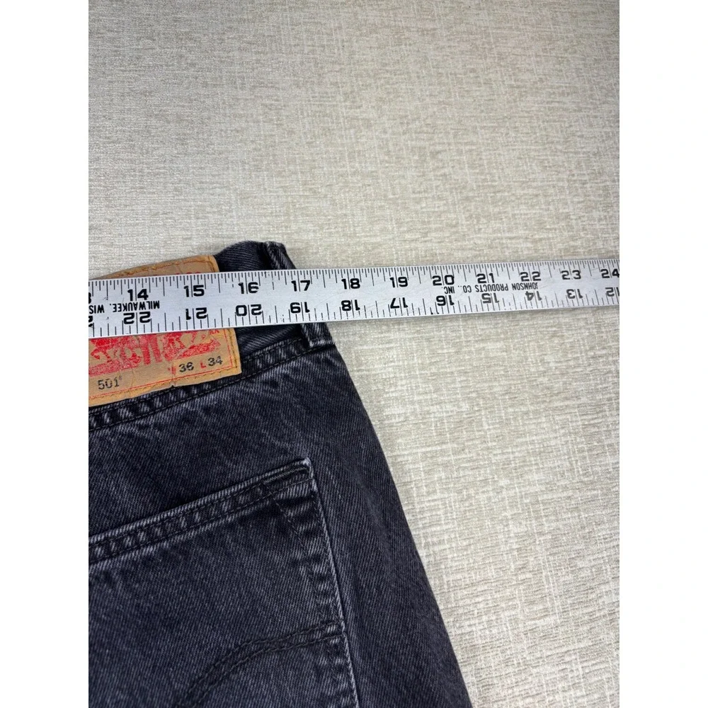 Levis 501 Jeans Mens 36x34 Y2K style Fuzzy Faded Black Denim